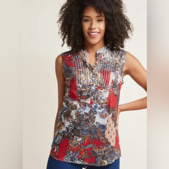 NWT Sleeveless Paisley Print Plus Size 2X Lightweight Tunic Tank Top Blouse - Picture 1 of 8